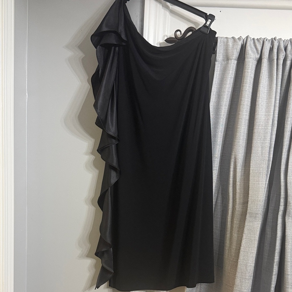 dressbarn Black One-Shoulder Ruffle Dress